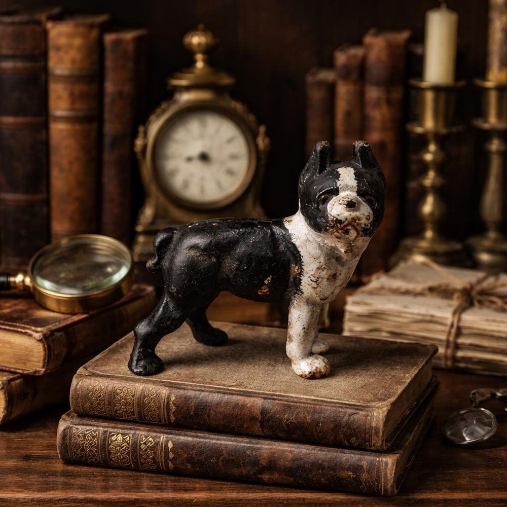 Cast Iron Boston Terrier Dog Bank Vintage Style French Bulldog Figurine